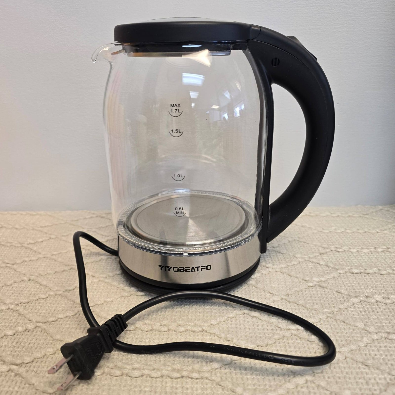 YIYOBEATFO 1.7L Glass Electric Kettle with LED Light