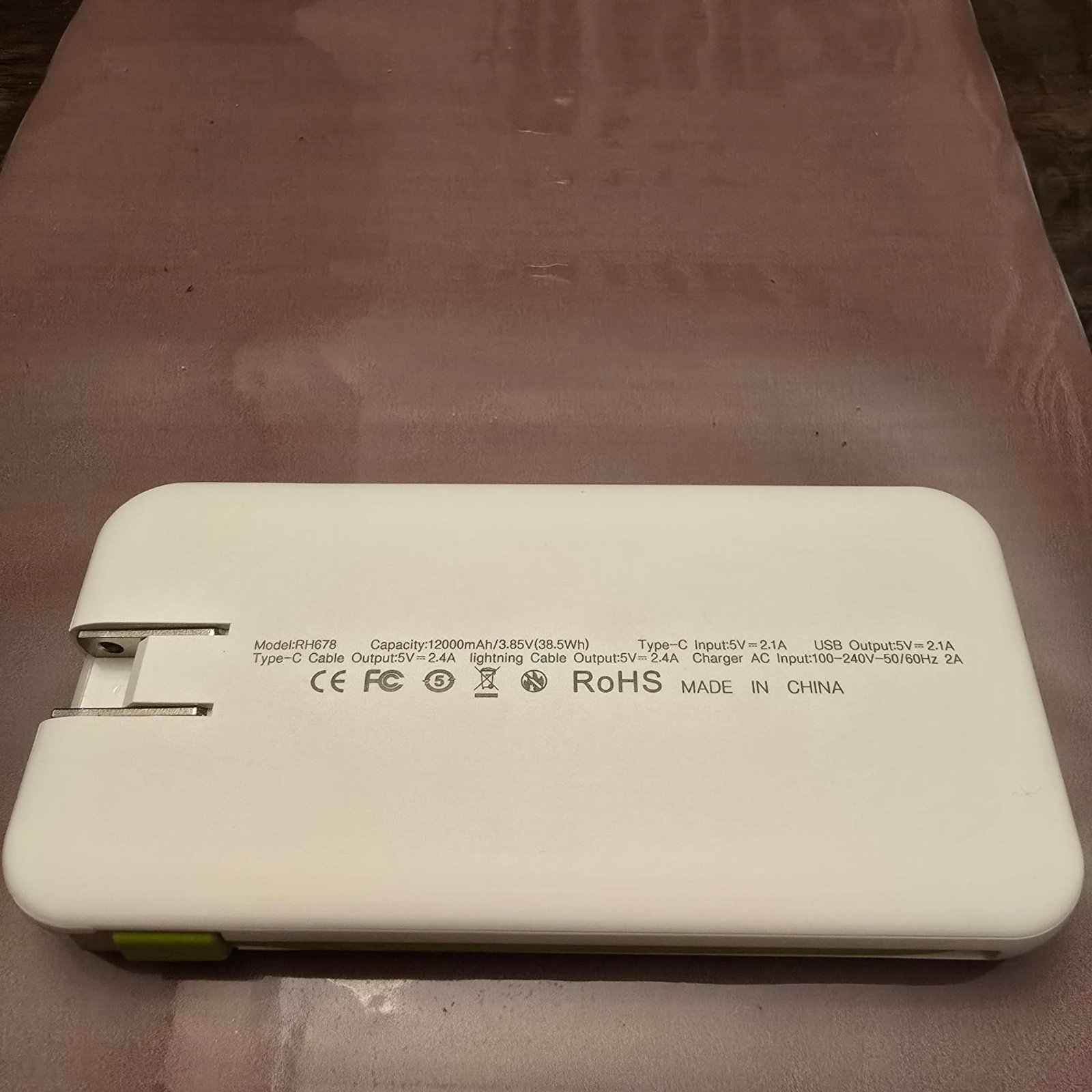 Portable Power Bank with Built-in Cables & AC Plug