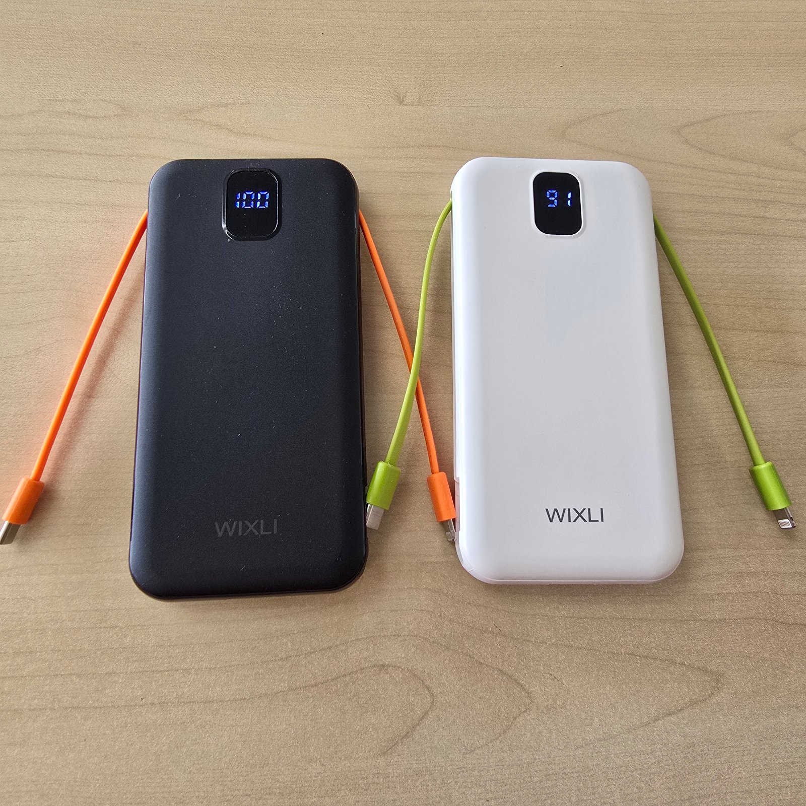WIXLI Portable Power Bank with Digital Display and Built-in Cables